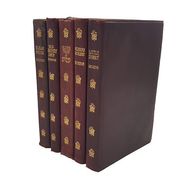 Charles Dickens 5 Vintage Leather Pocket Books - Thomas Nelson, (Red and Gold)